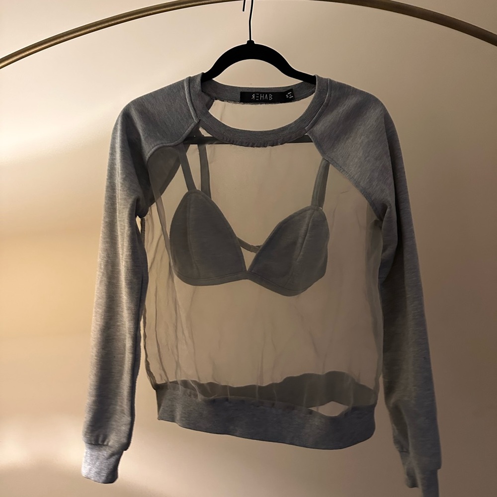 Rehab Gray Sheer Sweatshirt